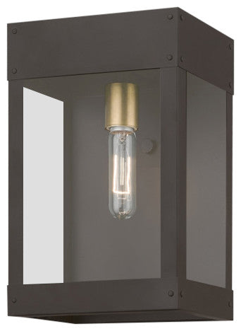 Barrett 1 Light Bronze Outdoor Wall Lantern With Antique Brass Candle