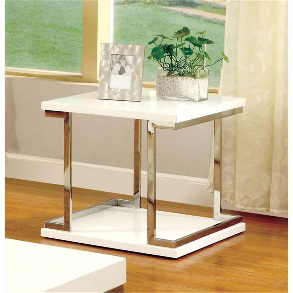 Bowery Hill Contemporary Wood Square End Table in White Finish