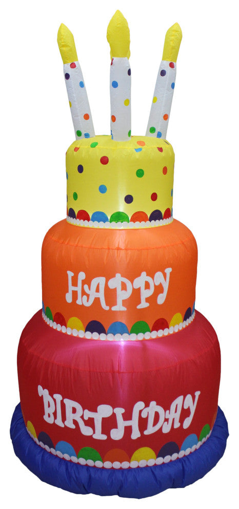 6' Tall Colorful Happy Birthday Inflatable With Candles Lighted Decoration