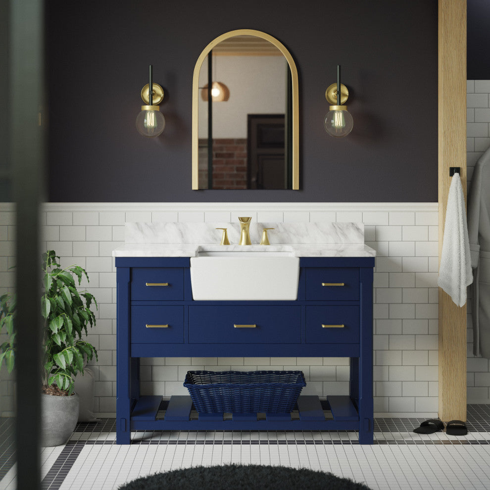 Charlotte 48" Bathroom Vanity, Royal Blue, Carrara Marble