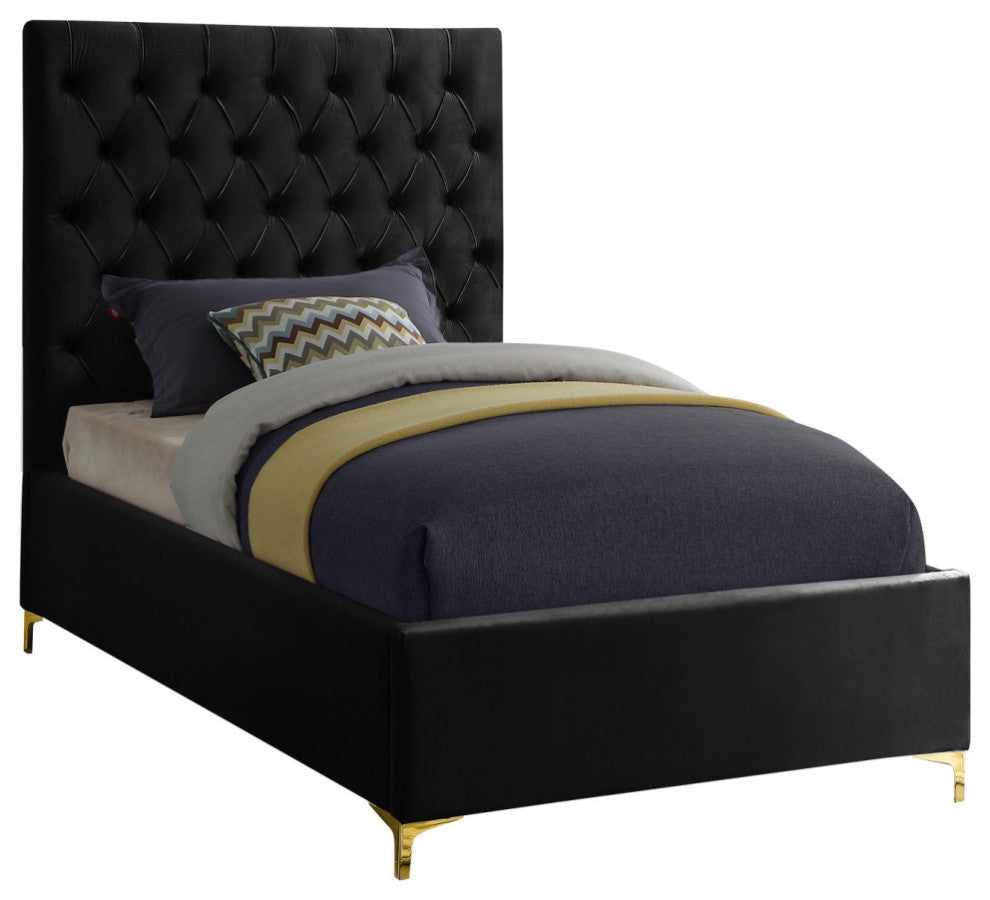 Cruz Velvet Upholstered Bed, Black, Twin