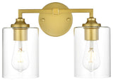 Mayson Two Light Bath Sconce, Brass And Clear