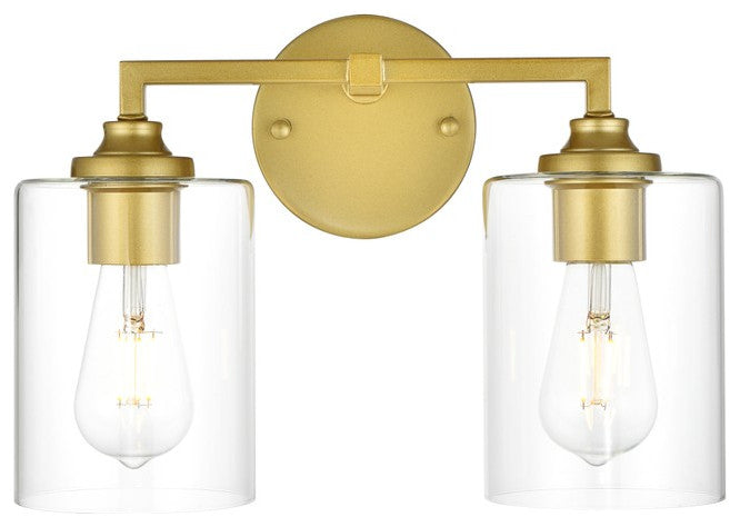 Mayson Two Light Bath Sconce, Brass And Clear