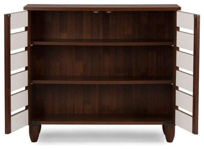 Gisela Oak and White 2-Tone Shoe Cabinet With 2 Doors