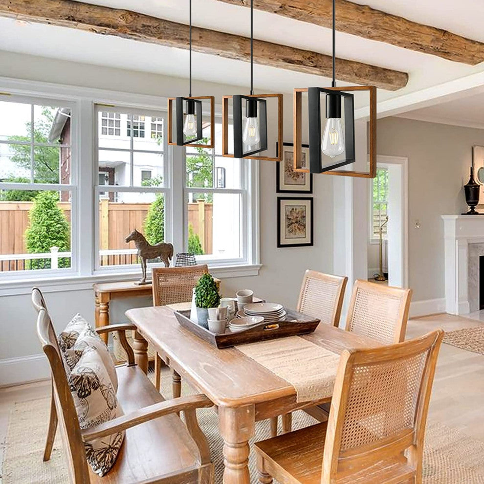Farmhouse Pendant Light Wood Square Foldable Pendant Lamp