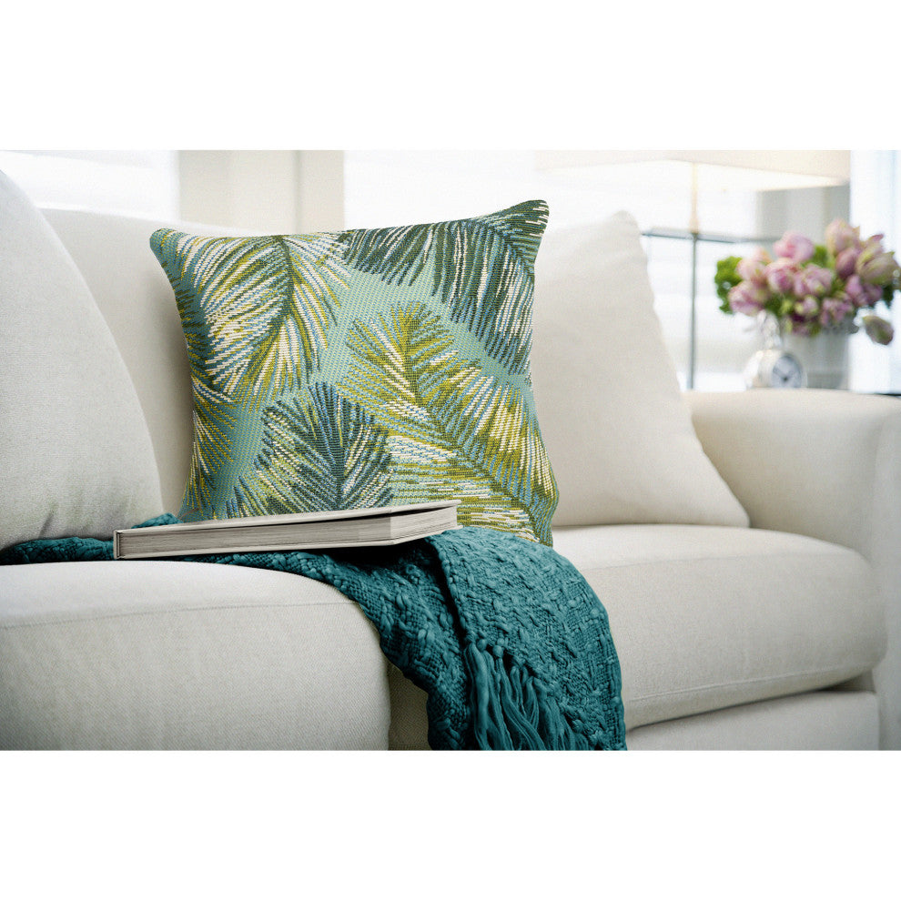 Marina Palm Border Indoor/Outdoor Pillow Aqua 18"x18"