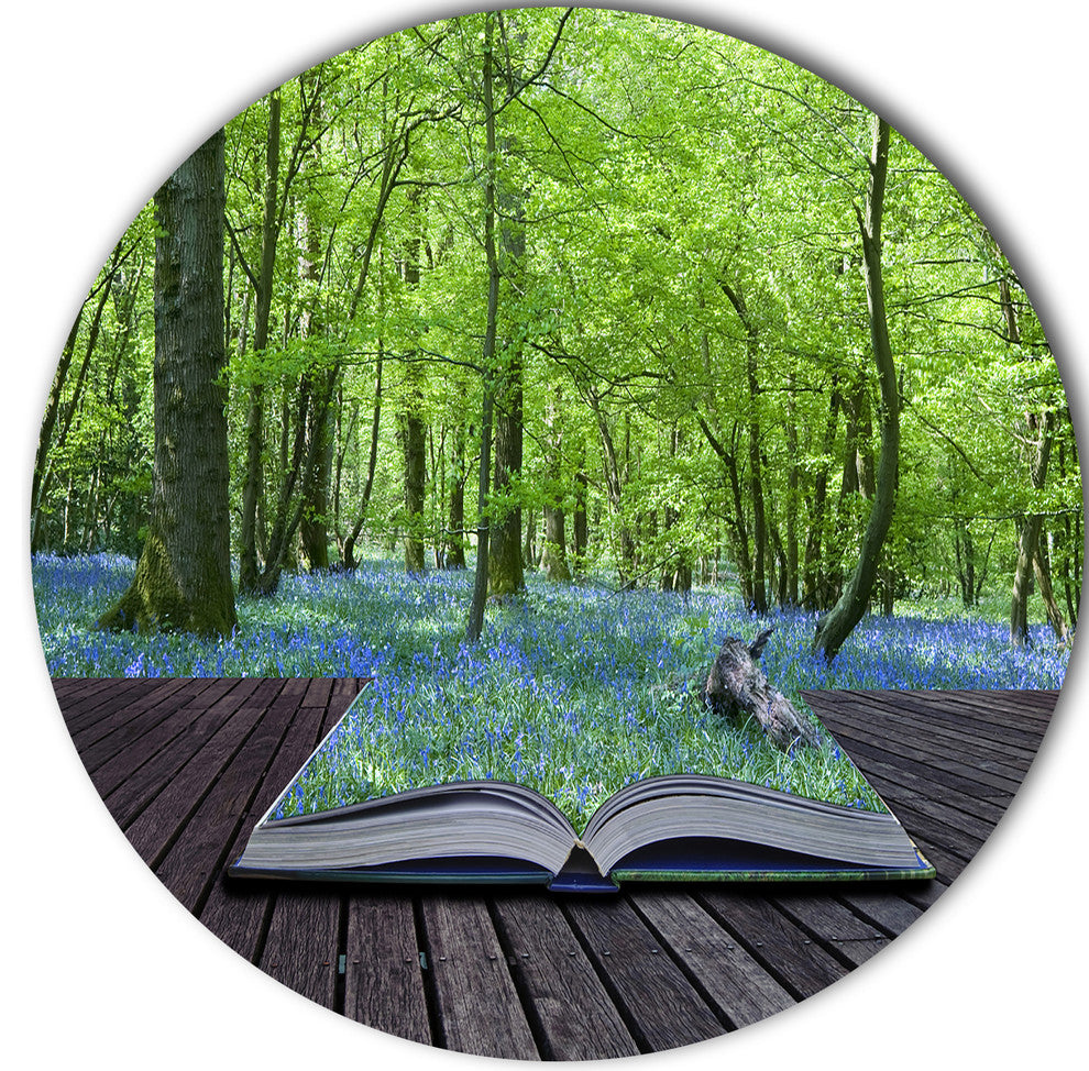 Open Book To Green Forest, Digital Landscape Disc Metal Wall Art, 36"