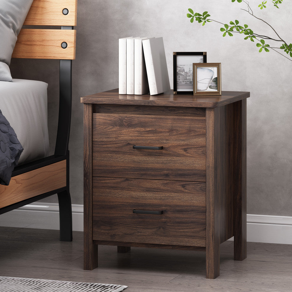 Titeca Contemporary 2 Drawer Nightstand, Medium Brown