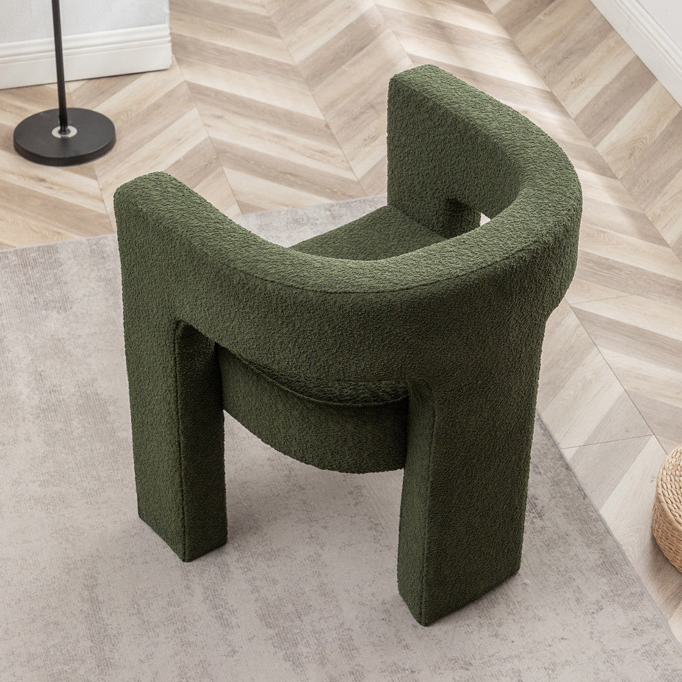 28" Wide Boucle Upholstered Square Armchair, Green