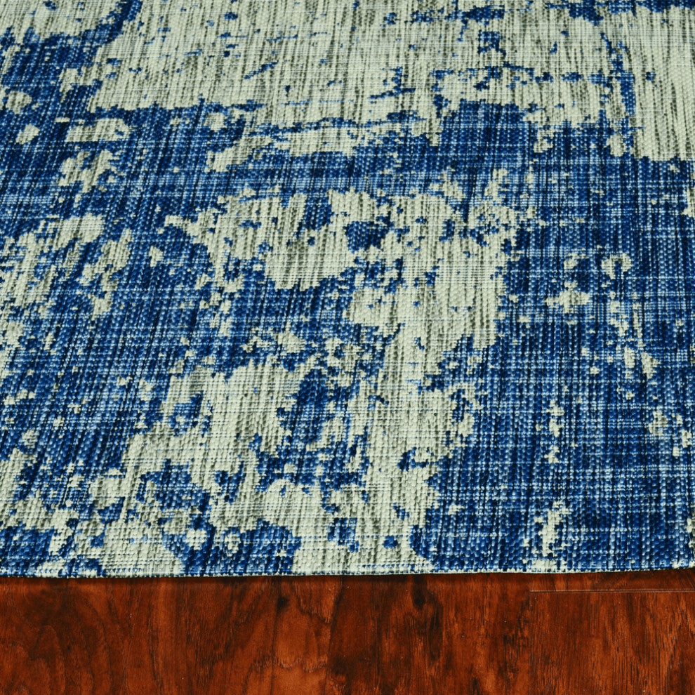 8' X 11' Grey Or  Denim Abstract Brushstrokes Uv Treated Indoor Area Rug