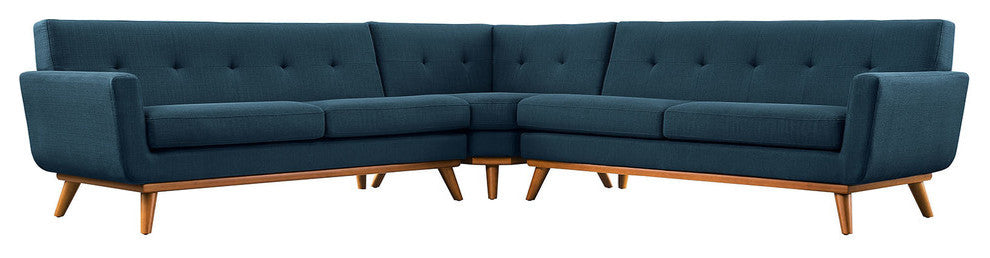 Modern Contemporary L-Shaped Sectional Sofa, Azure, Fabric