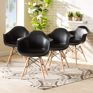 Galen Black Finish Plastic and Oak Brown Finish Wood 4-Piece Dining Chair Set