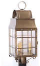 Outdoor Colonial Post Lantern With Handmade Bars, Weathered Brass