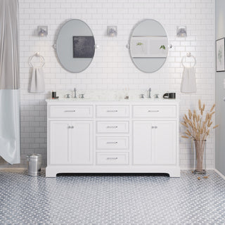 Aria 60" Double Bathroom Vanity, White, Engineered Marble