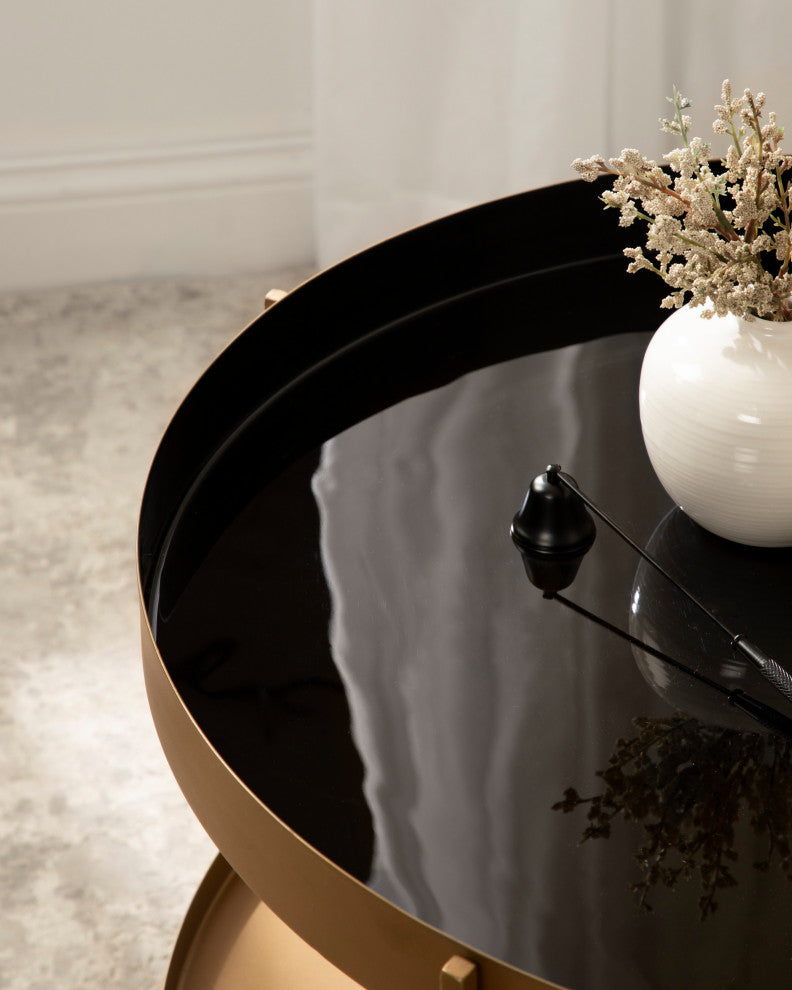 Nira Metal Coffee Table, Black/Gold 26" Diameter