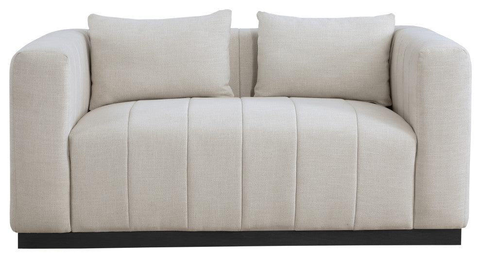 Lucia Beige Linen Textured Fabric Chair, Beige, Loveseat