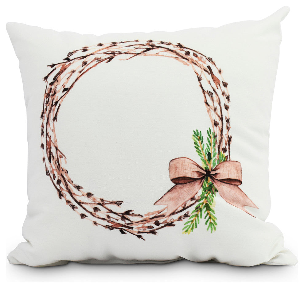 Sprig of Green 16" Off White Holiday Print Decorative Throw Pillow