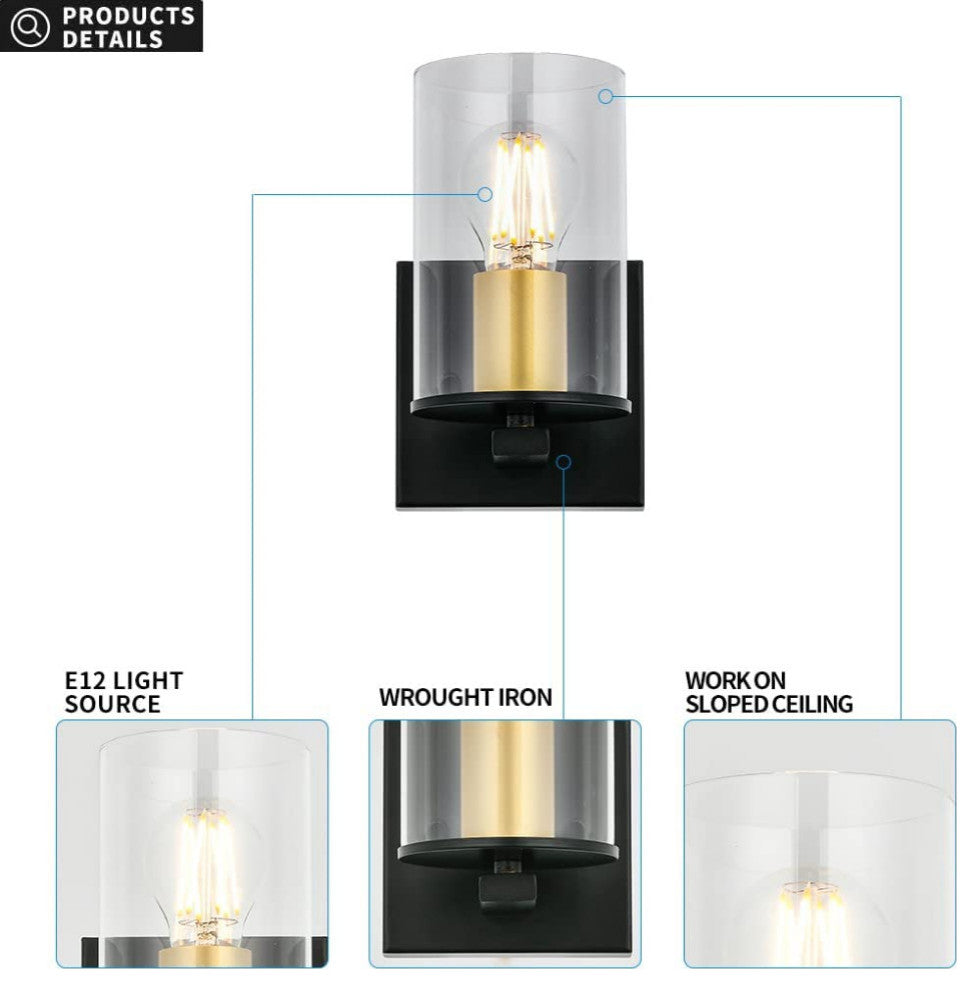 Matte black vanity wall light fixture industrial glass wall lamp