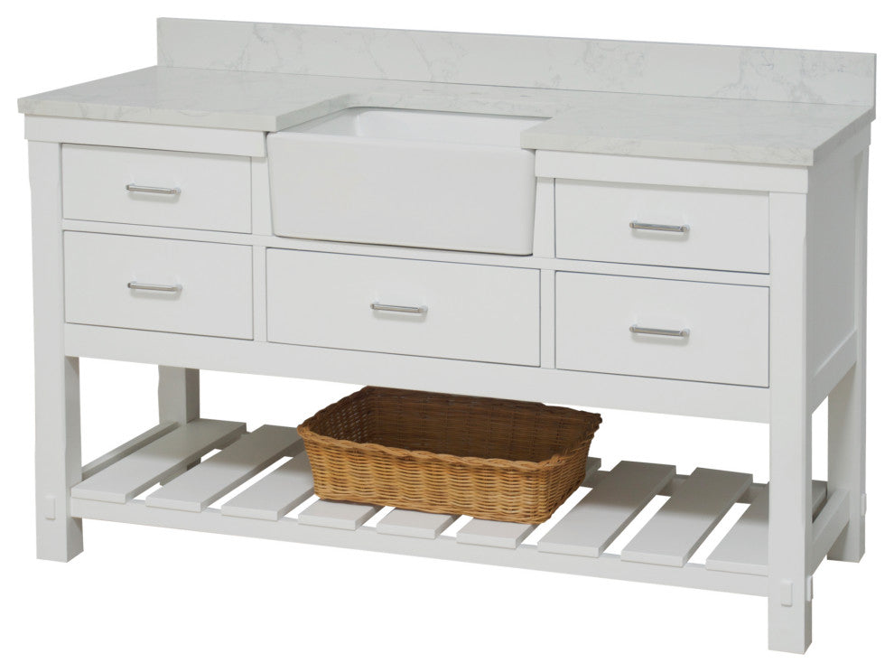 Charlotte 60" Bathroom Vanity, White, Engineered Carrara, Single