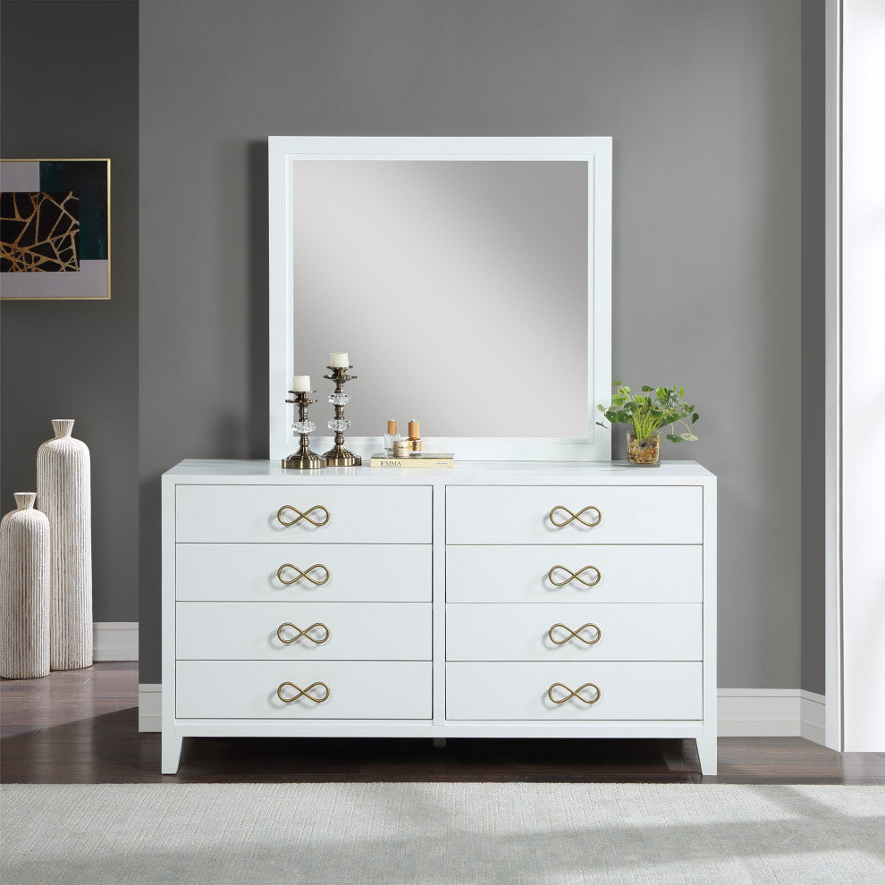 Bernie Contemporary White Dresser with Gold Handles