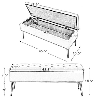 Button-tufted Storage Bench with Nailhead Trim, Mustard