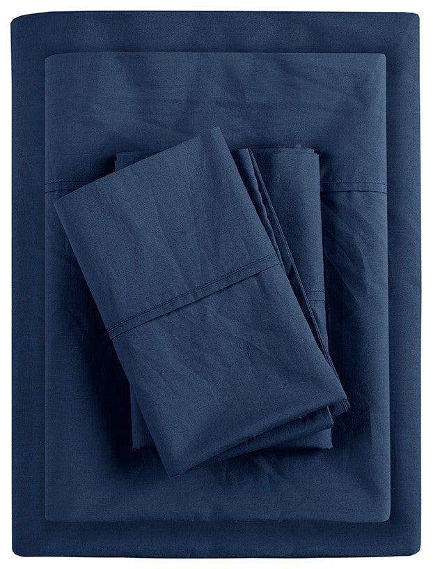 Madison Park Peached Percale Cotton Peached Percale Sheet Set, Navy