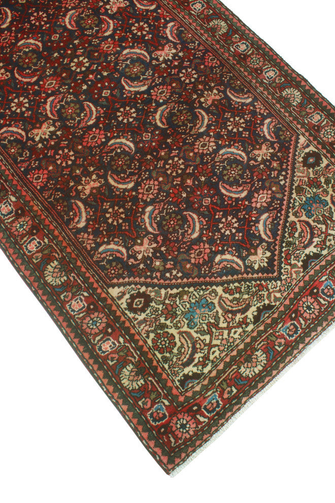Fine Vintage Distressed Martha Navy/Red Runner, 3'6 x 9'6