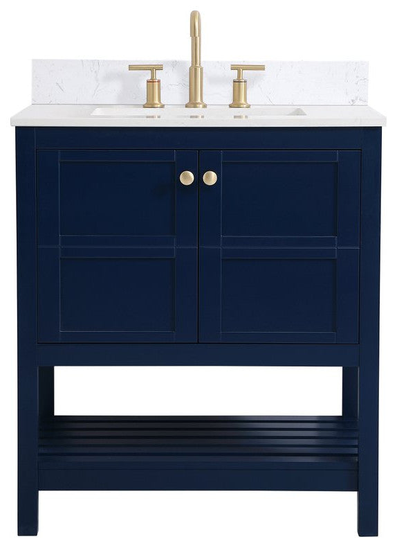 Tobias 30" Single Bathroom Vanity, Blue With Backsplash
