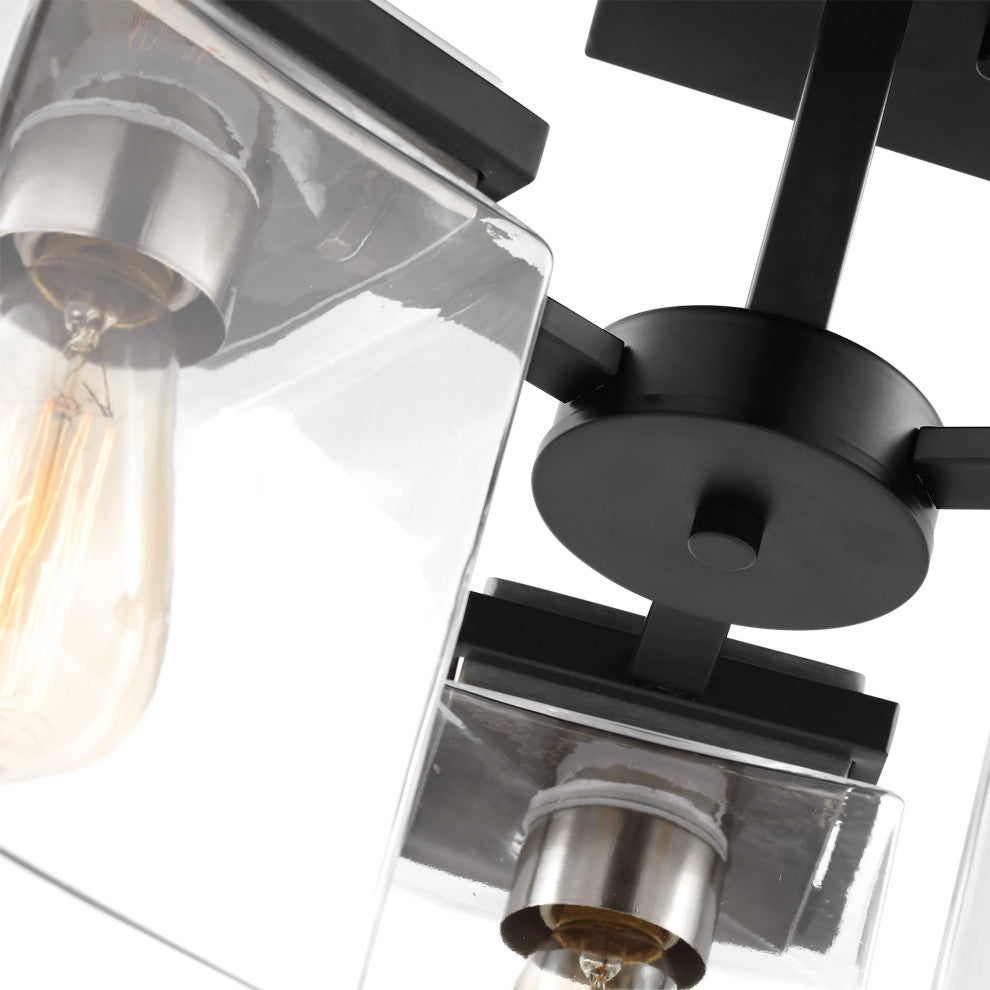 Crossroads 3-Light Semi-Flush Fixture, Matte Black With Clear Glass