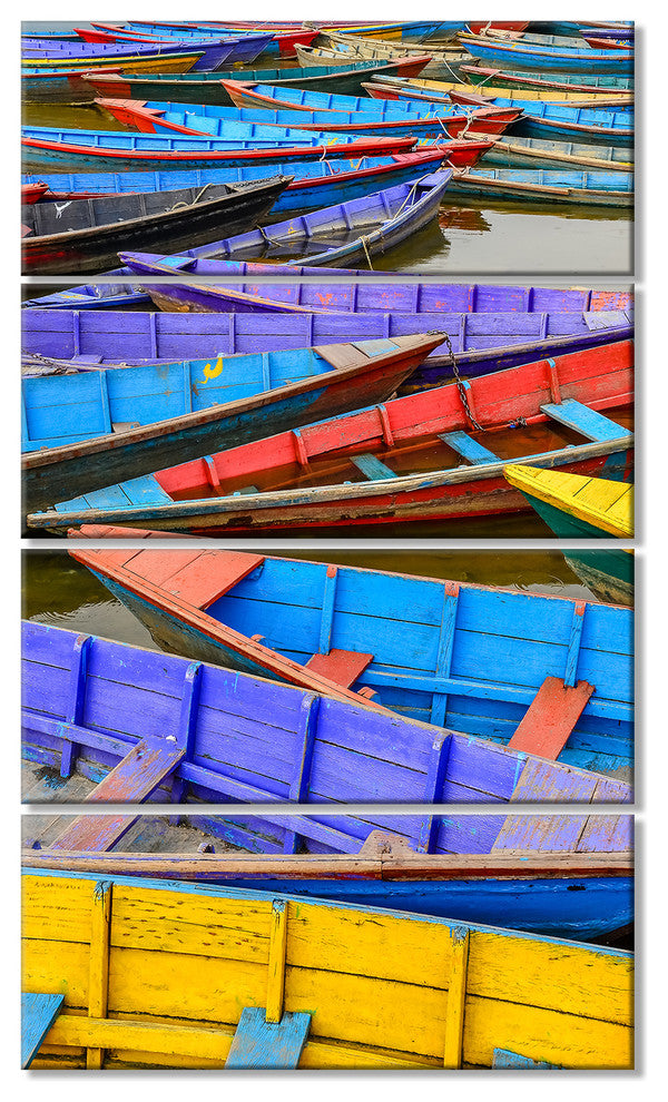 Old Colorful Sail Boats in the Lake, Boat Canvas Art Print, 28"x48", 4 Panels