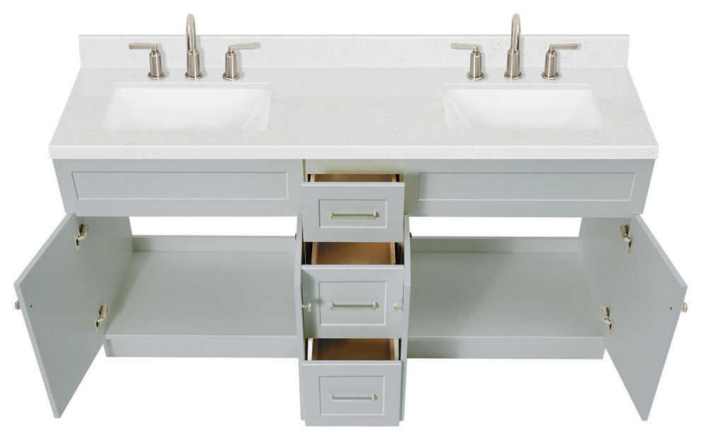 Ariel Hamlet 72" Double Rectangle Sink Bathroom Vanity, Carrara Quartz