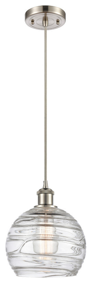 Deco Swirl 1-Light Mini Pendant, Brushed Satin Nickel, Clear