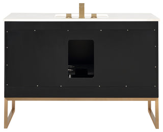 Markham 48" Bathroom Vanity, Midnight Black/Satin Brass, 48", Quartz Countertop