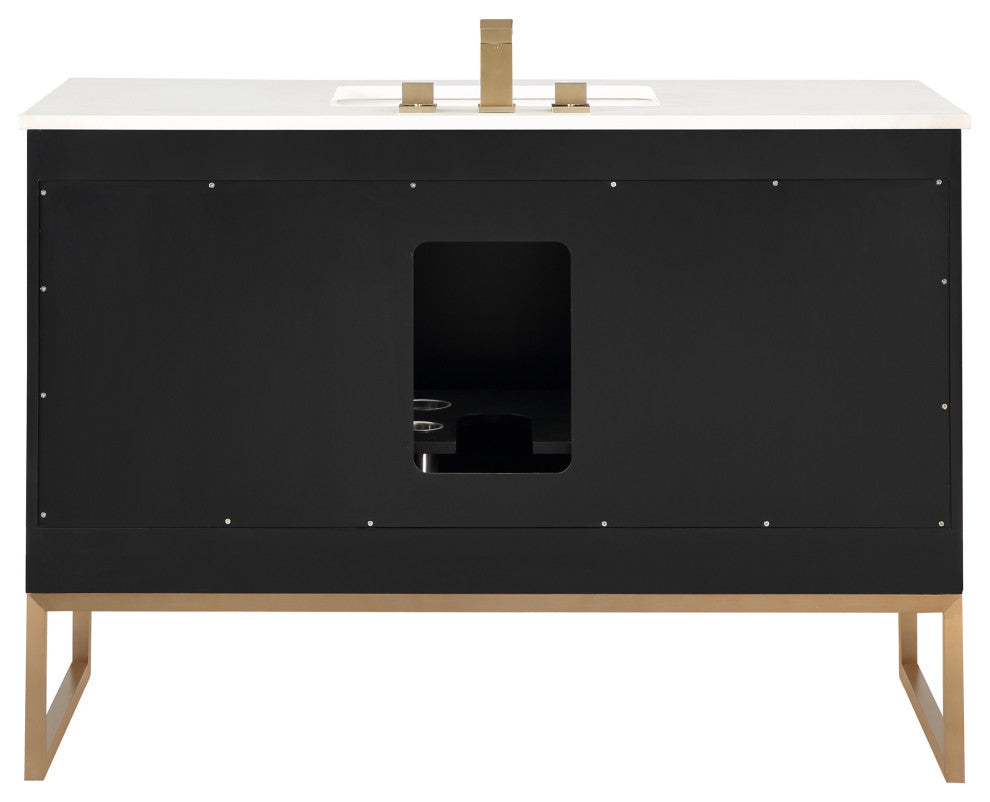 Markham 48" Bathroom Vanity, Midnight Black/Satin Brass, 48", Quartz Countertop