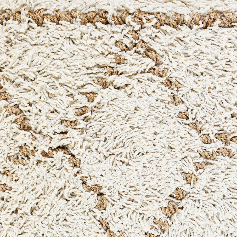 Boho-Chic Diamond Jute and Cotton Throw Pillow, 20" X 20"