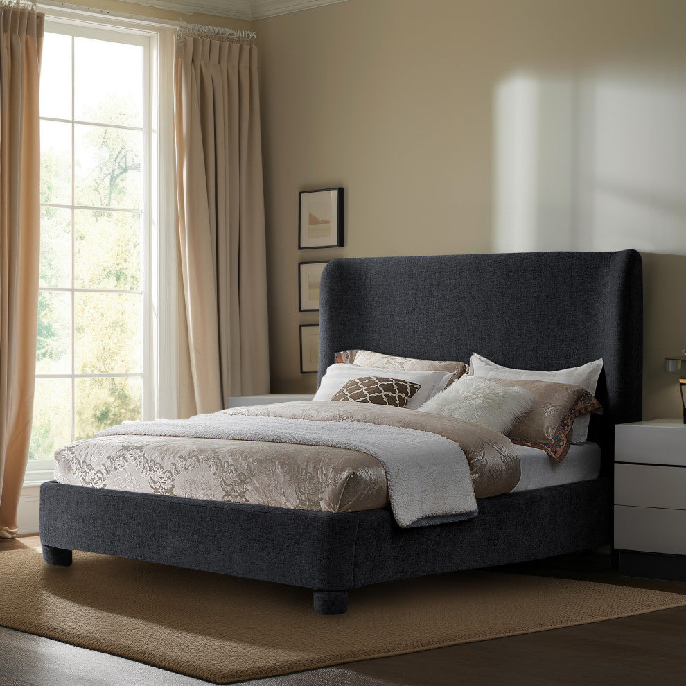 Penny Bed, Black, King, Chenille Fabric