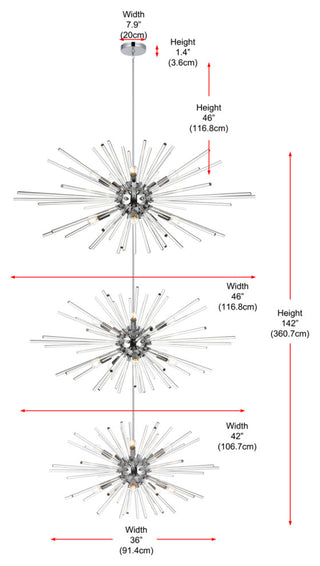 Home Living 46" Three Tiers Crystal Starburst Chandelier, Chrome