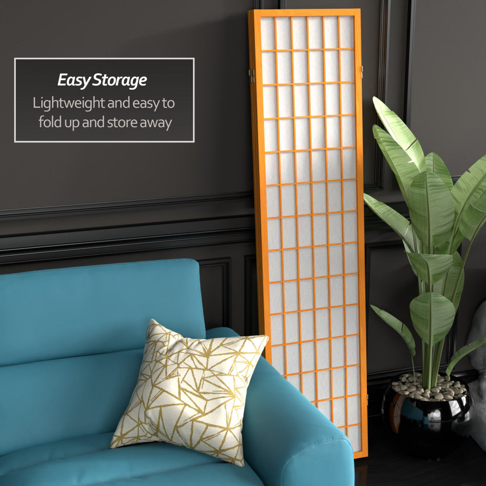 6' Tall Window Pane Shoji Screen, Honey, 3 Panels