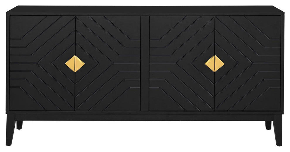 GDF Studio 4-Door Sideboard Storage Cabinet, Gold Handles & Adjustable Shelf