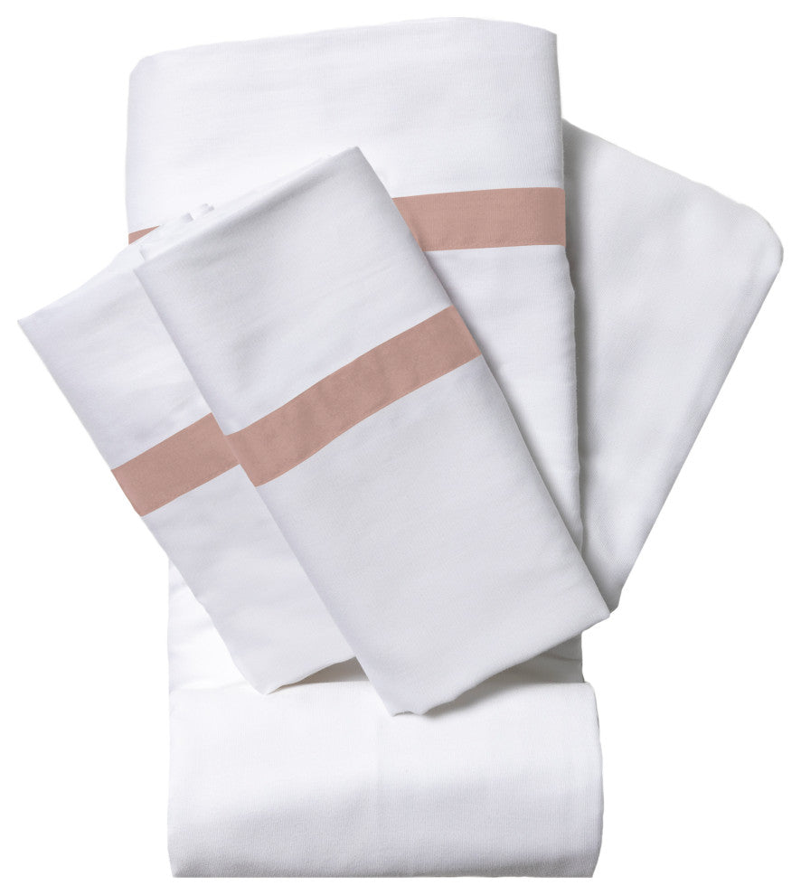 200 Thread Count Ribbon 100% Cotton 4-Piece Sheet set, Blush, Queen