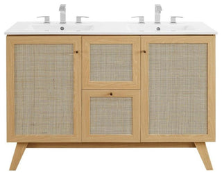 Modway Soma 48" Double Sink Modern Wood Bathroom Vanity in Oak and White