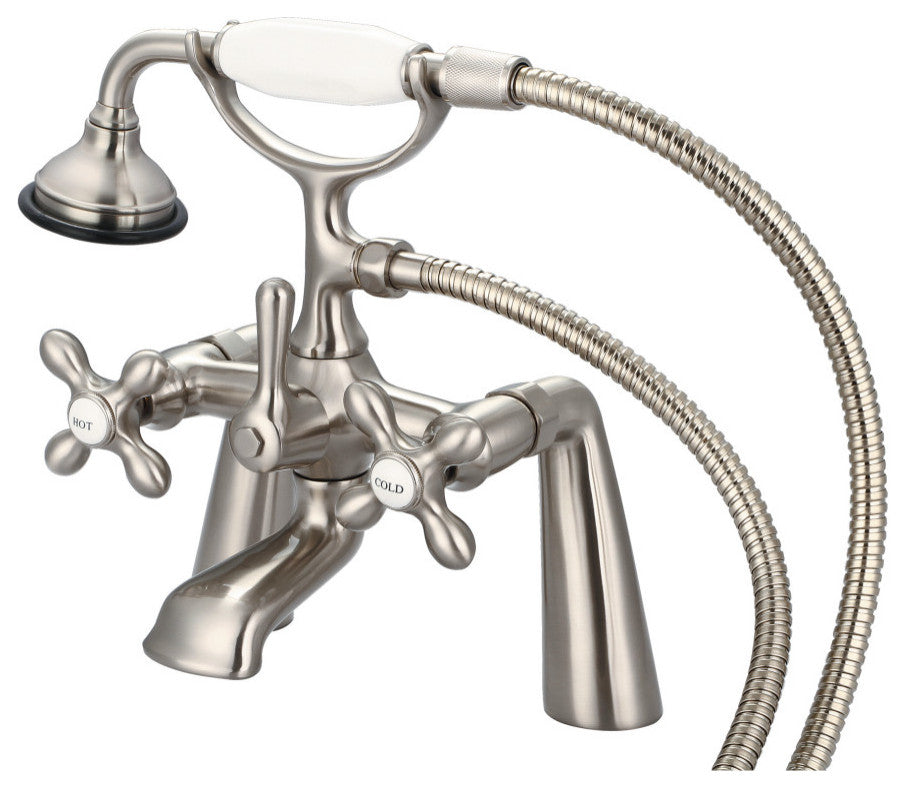 Vintage Classic Deck Mount Tub Faucet With Handshower, Brushed Nickel