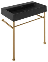 Claire 30" Ceramic Console Sink Matte Black Basin Gold Legs, Brushed Gold