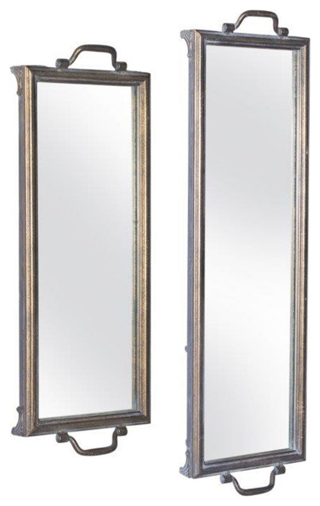 Mirror Tray, 2-Piece Set, 22.25"Lx8"W, 28.25"Lx8.25"W Iron/Glass