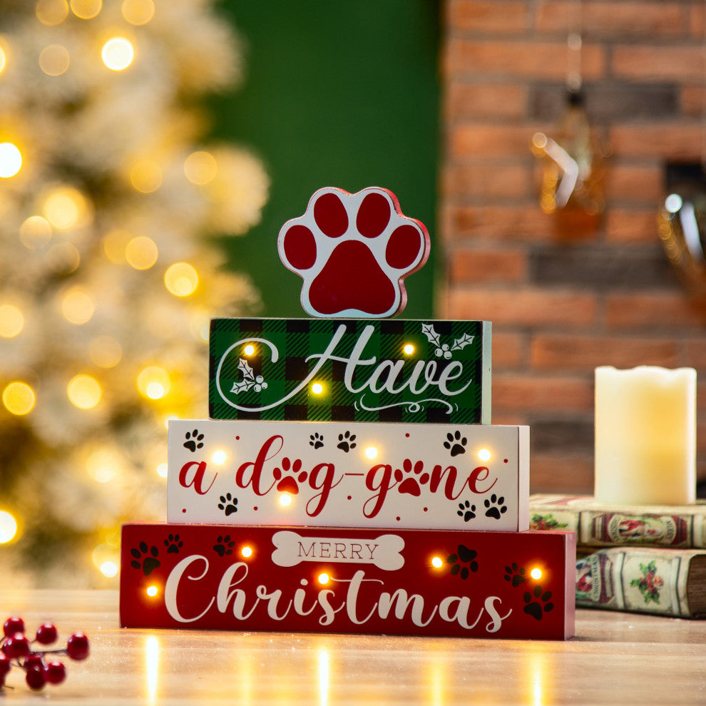 12"H Lighted Wooden Pet Block Word Sign