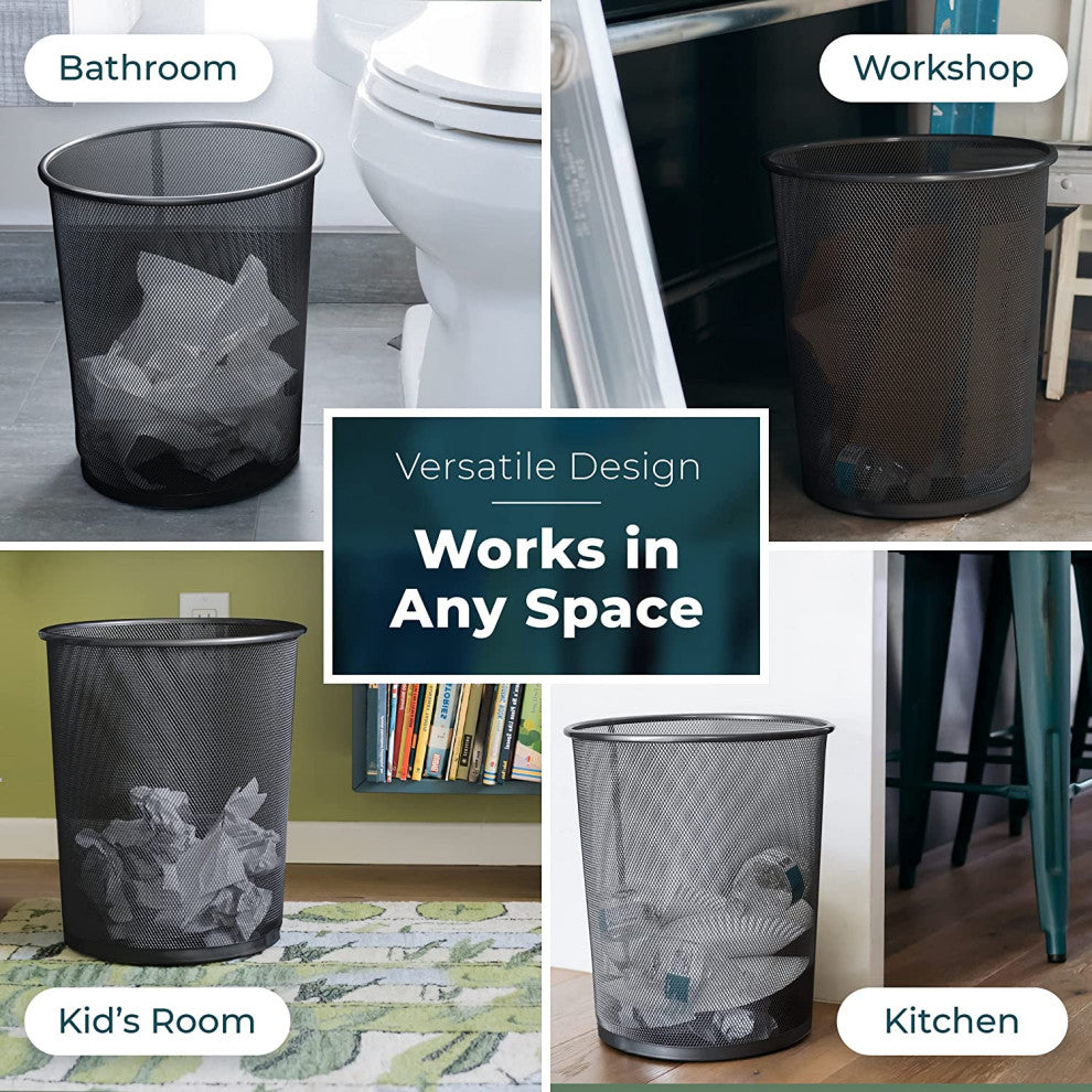 Round Mesh Wastebasket Recycling Bin, Set of 2