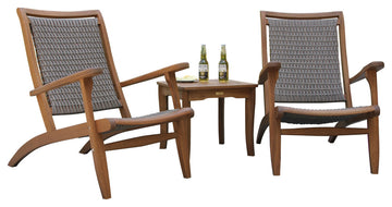 3-Piece Eucalyptus and Gray Wicker Lounge Set With Square Accent Table