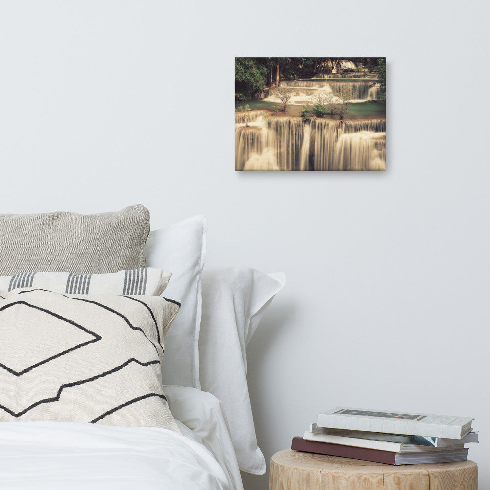 Misty Huay Mae Khamin Waterfall Thailand Landscape Photo Canvas Wall Art Prints, 12" X 16"