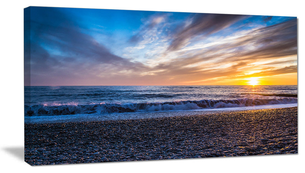 "Cloudy Sky With Bright Full Yellow Sun" Beach Wall Art, 32"x16"