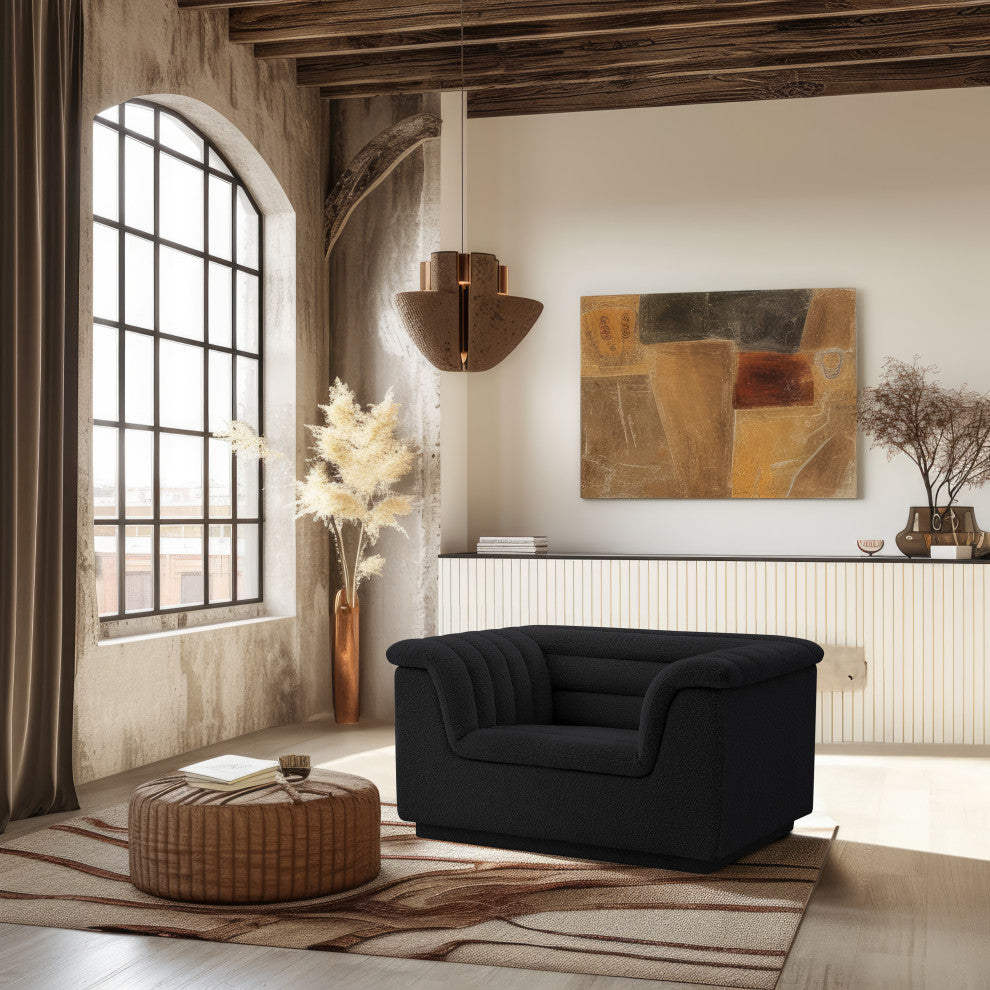 Cascade Upholstered Set, Black, Boucle Fabric, Chair